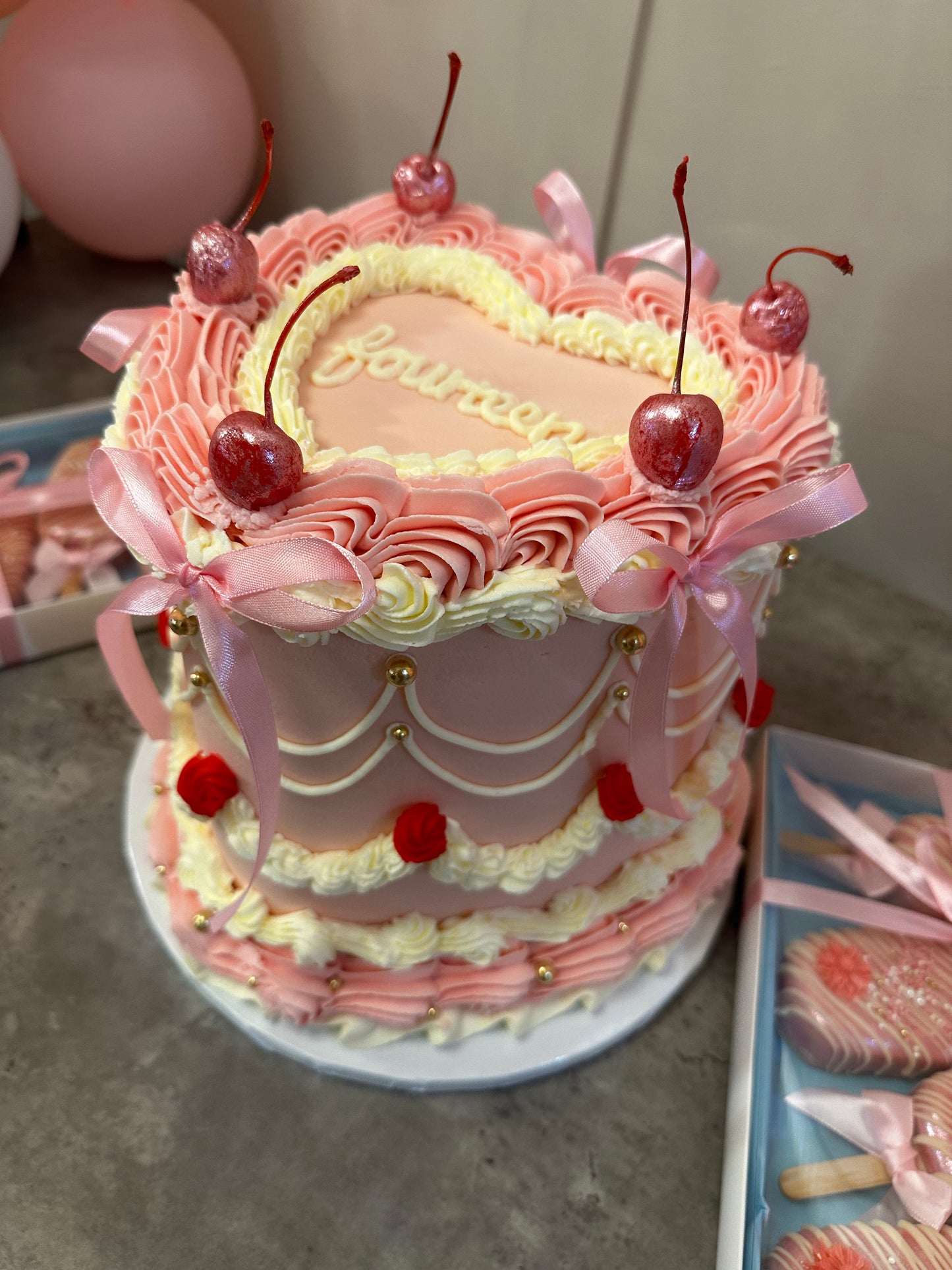Vintage Ribbon Heart Cake