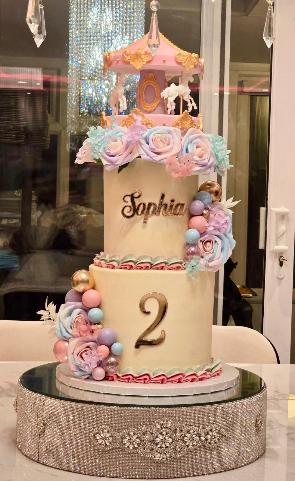 Two Tier Whimsical Carousel Birthday Cake