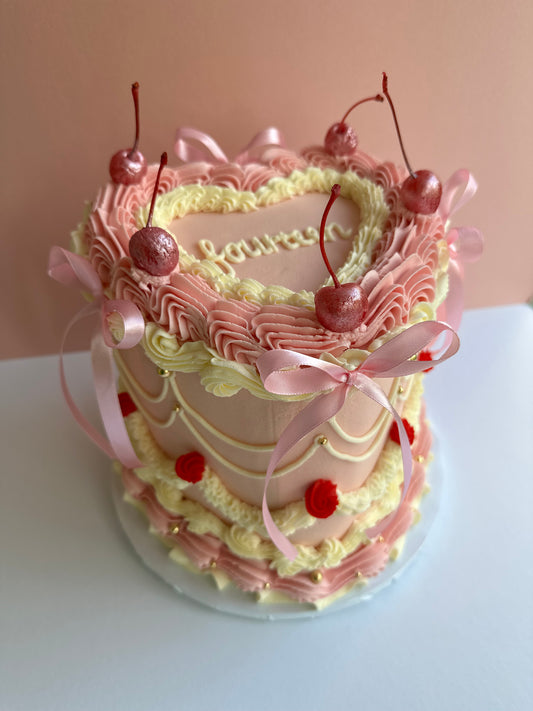 Vintage Ribbon Heart Cake